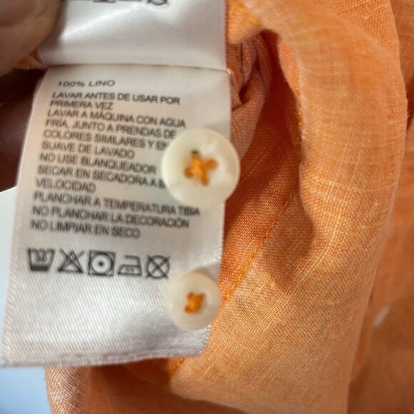 Tommy Bahama 100% Linen Shirt Men’s XXL Orange Short Sleeve Loop Collar Tropical - Picture 12 of 13